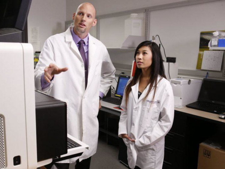 biology professor and student