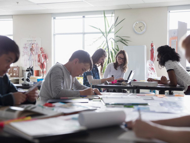 Students working in a classroom setting