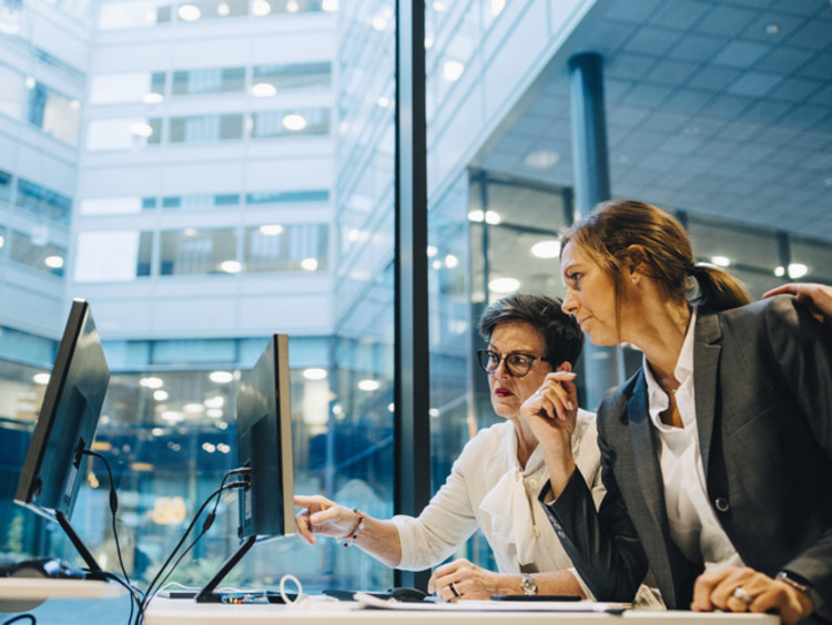 Business analysts discuss reports