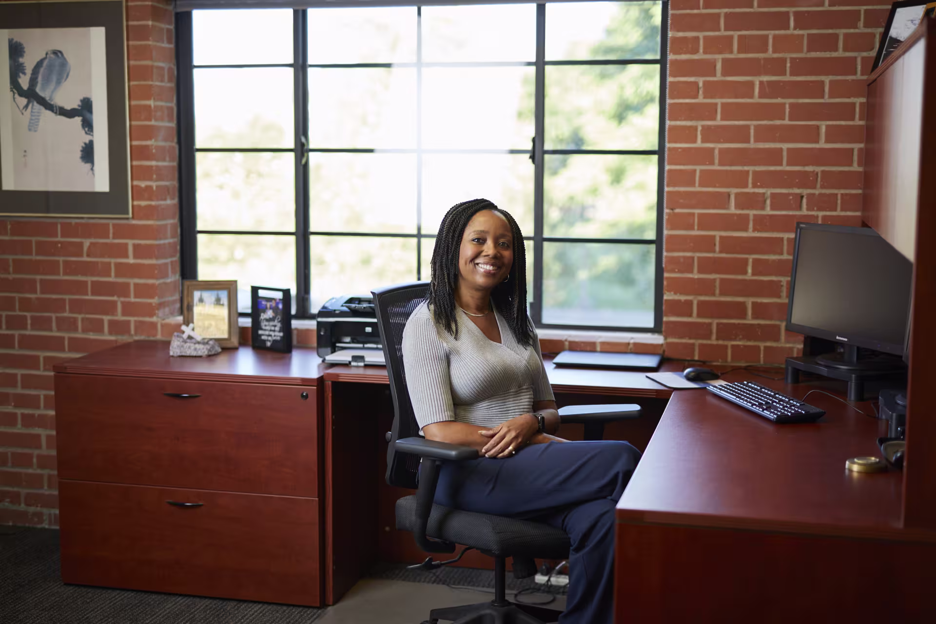 woman sitting in office