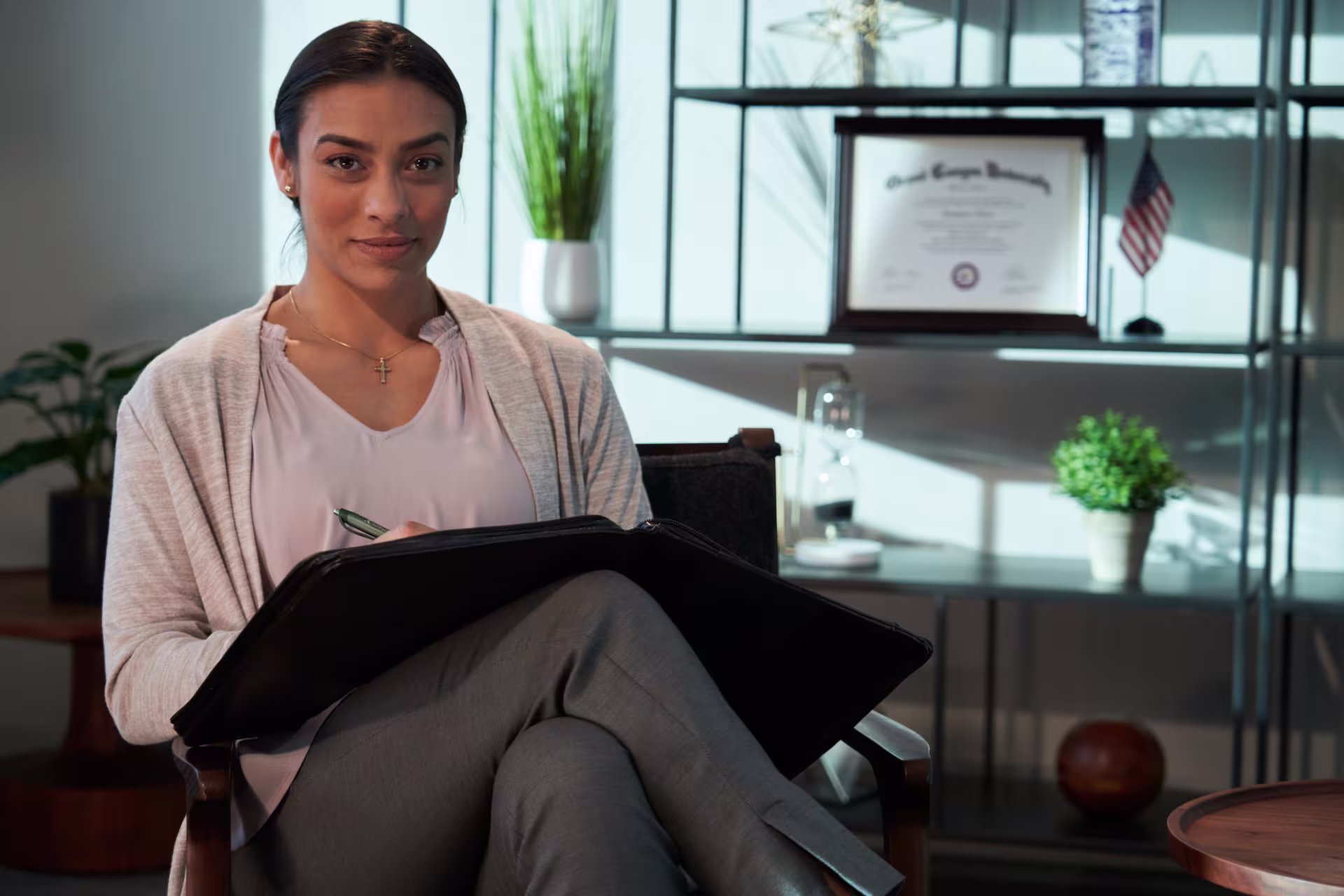 female organizational psychologist sitting in office