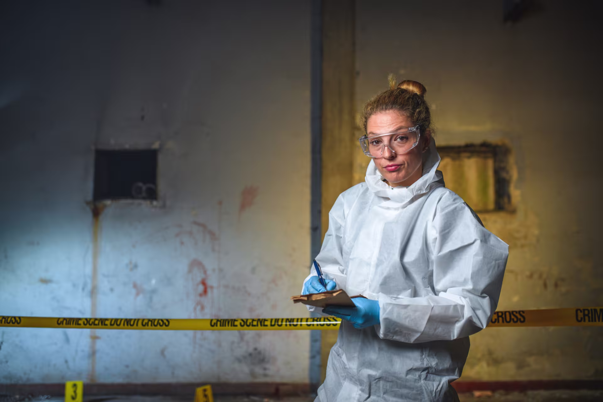 Forensic psychology student working on a crime scene simulation
