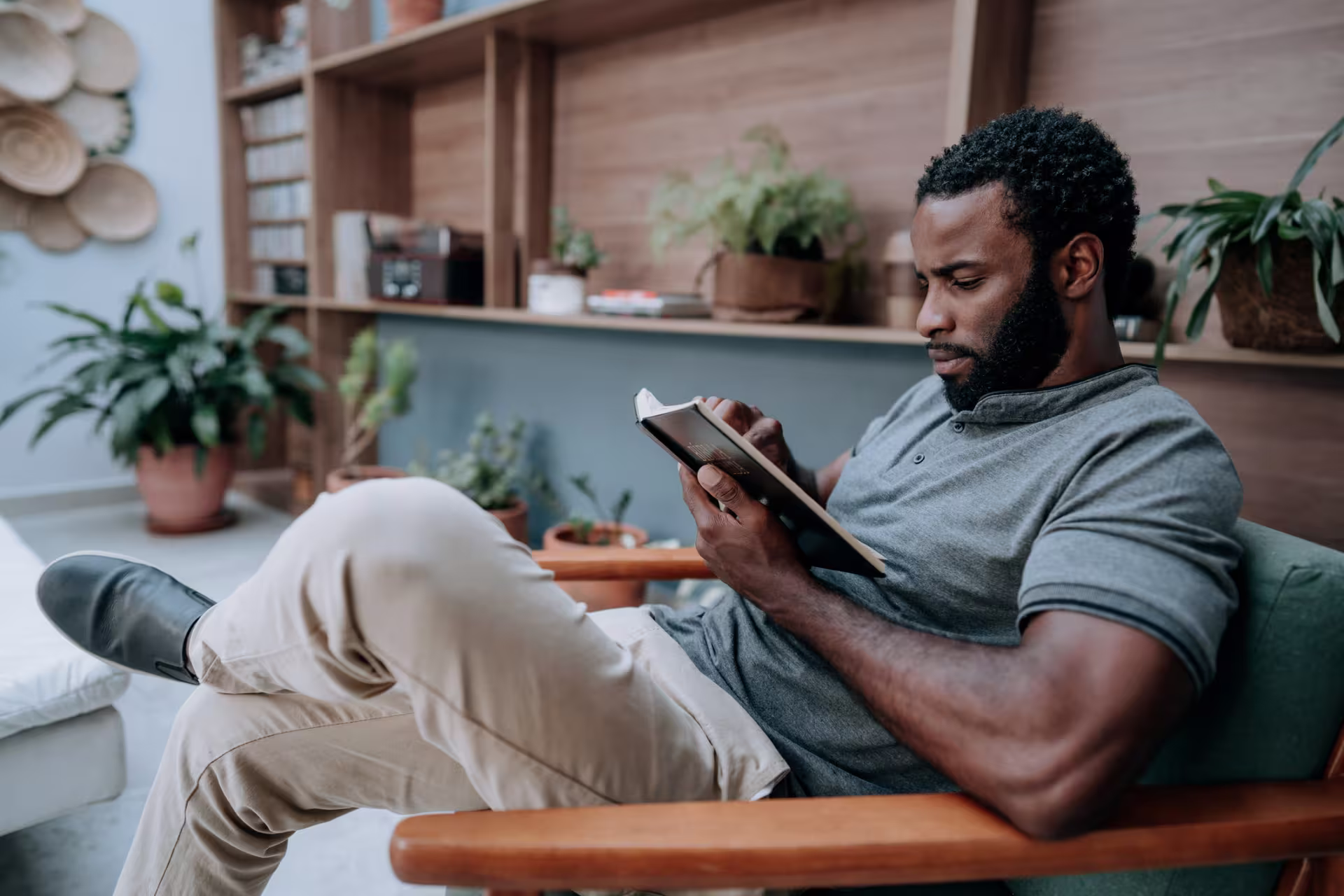 Man studies with Bible