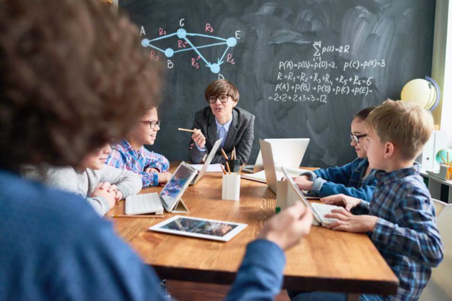Students collaborating together in a math class
