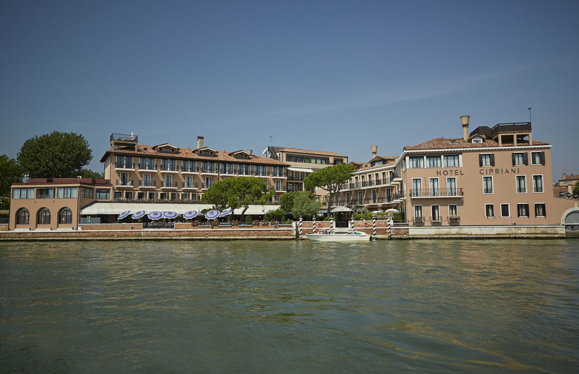 VENICE, ITALY -9 APR 2019- View of the Belmond Hotel Cipriani, a