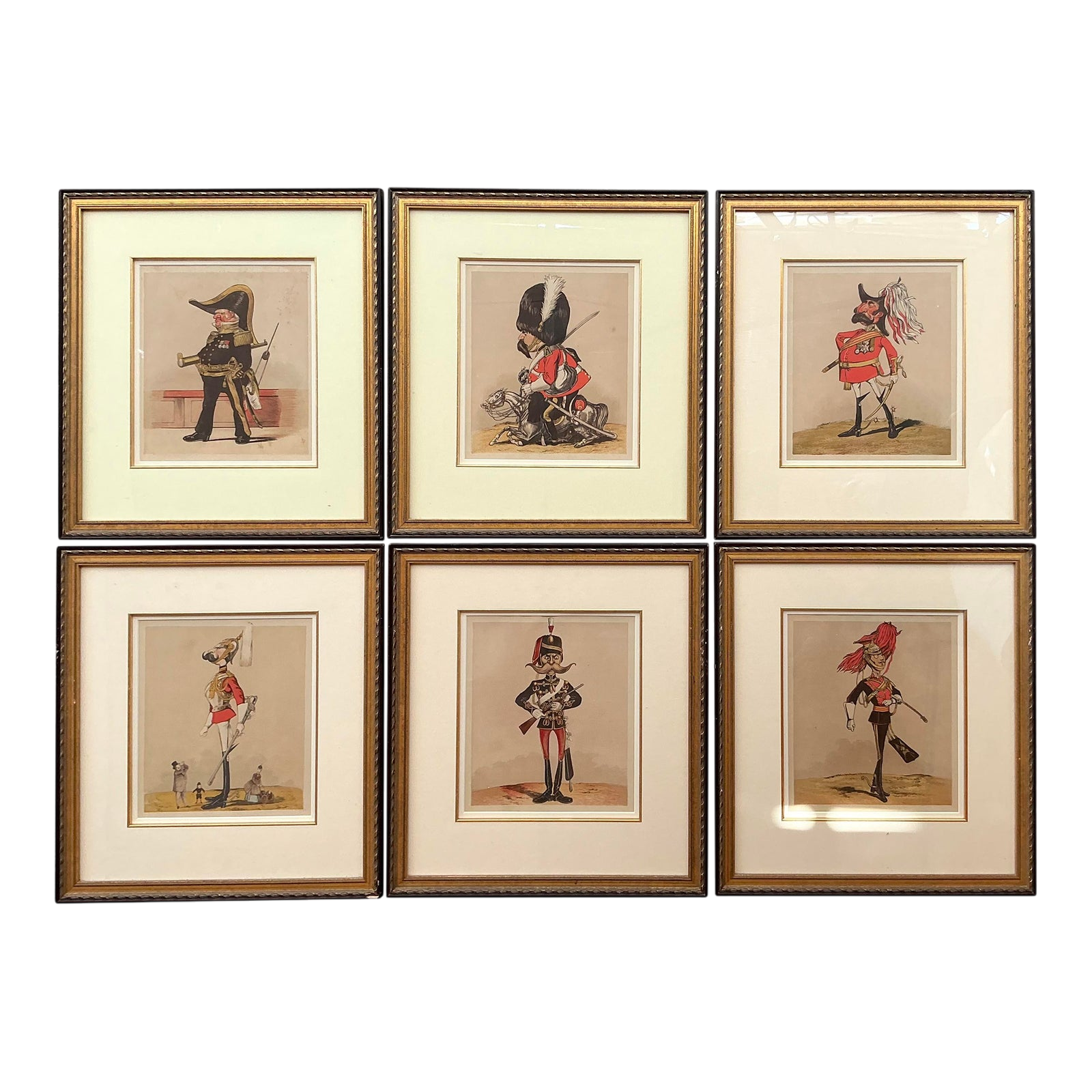 Vintage Regency Caricatures of English Generals - Set of 6