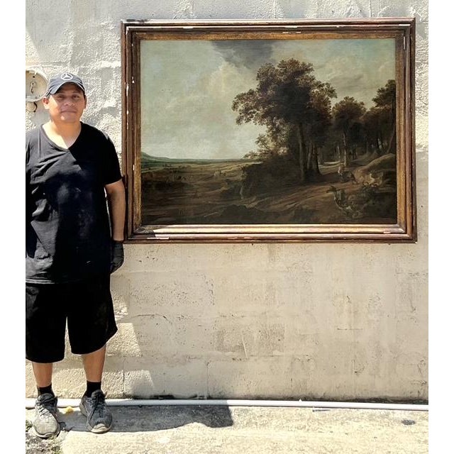 Vintage Traditional Monumental Landscape Oil on Canvas - Top view