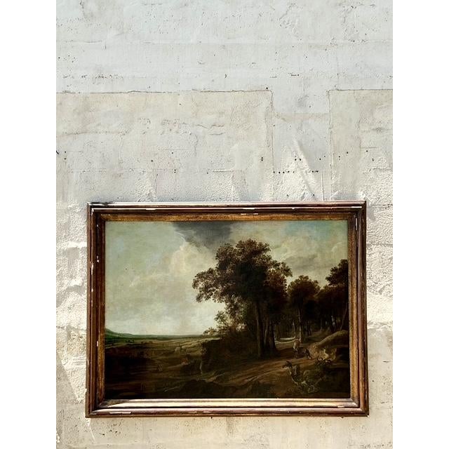 Vintage Traditional Monumental Landscape Oil on Canvas - Back view