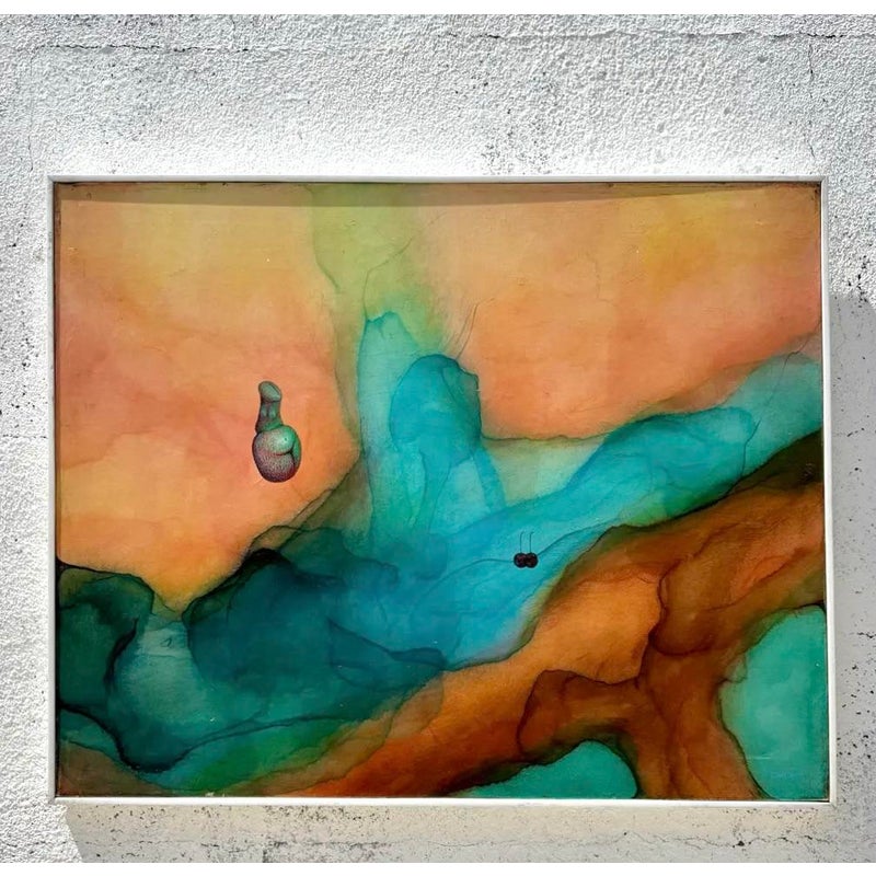 Vintage Boho Abstract Mixed Media Painting on Canvas - Side view