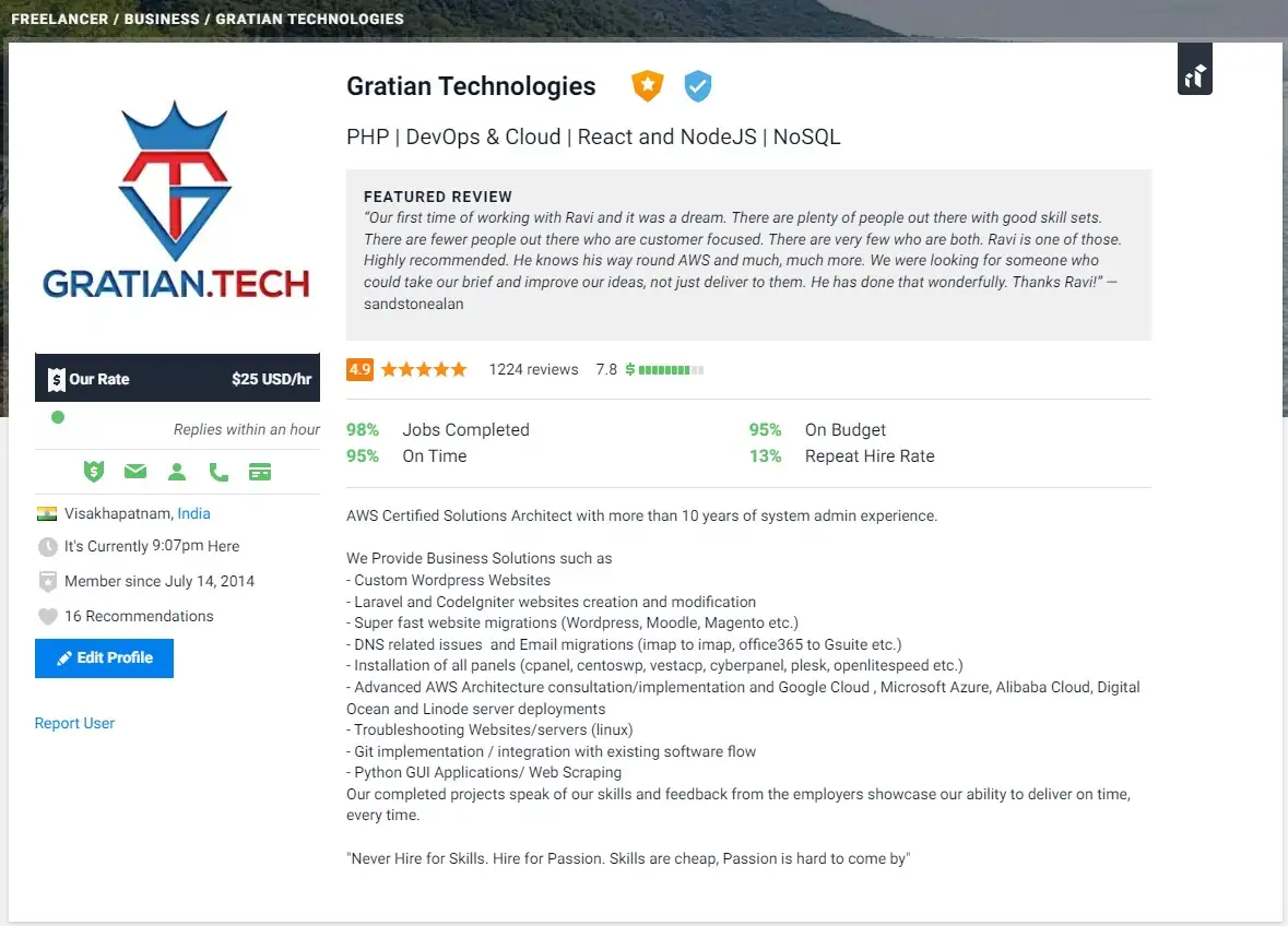 Gratian Technologies Freelancer Profile