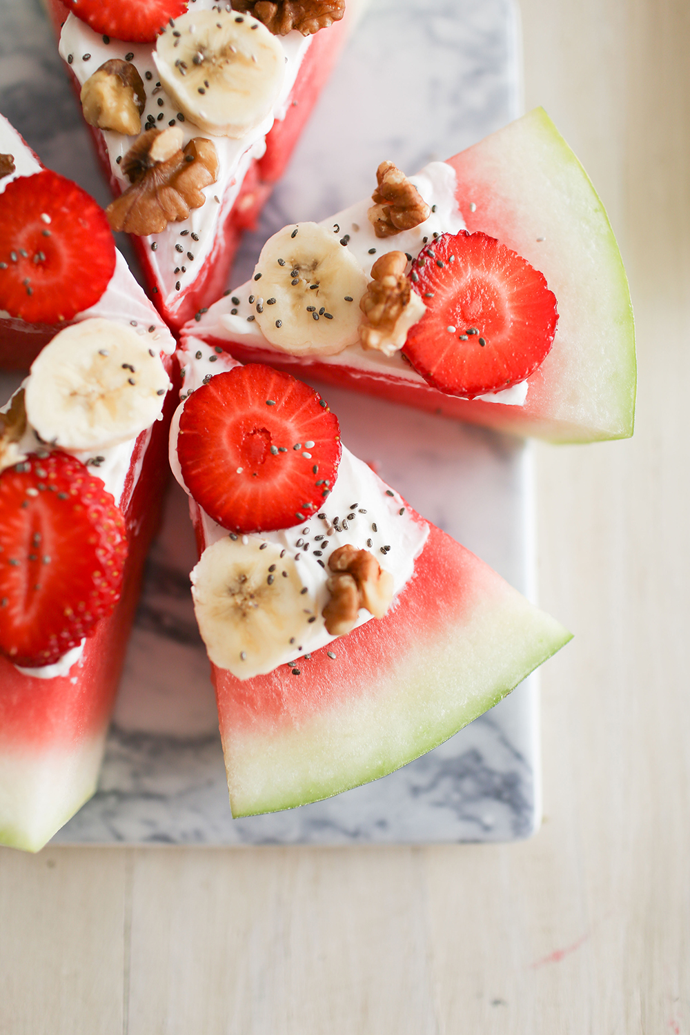 Strawberry Banana Nut Pizza on Watermelon