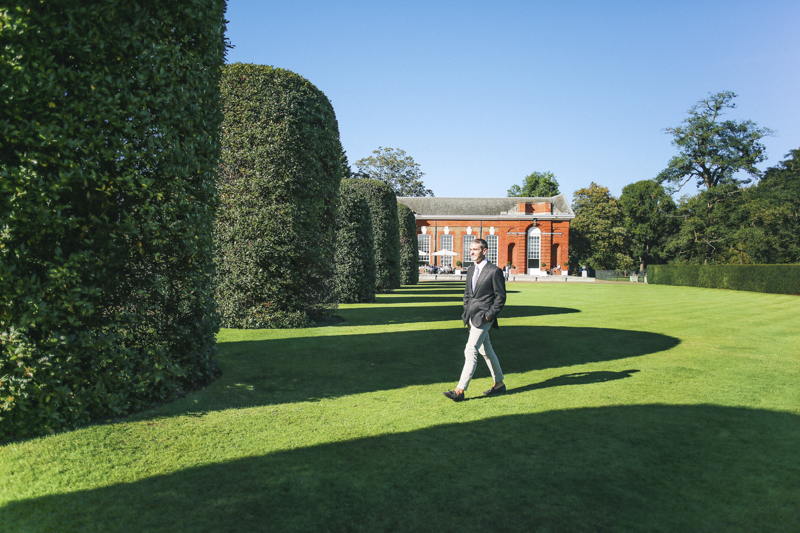 Gray Malin in Huntsman Savile Row at the Kensington Palace Gardens in London