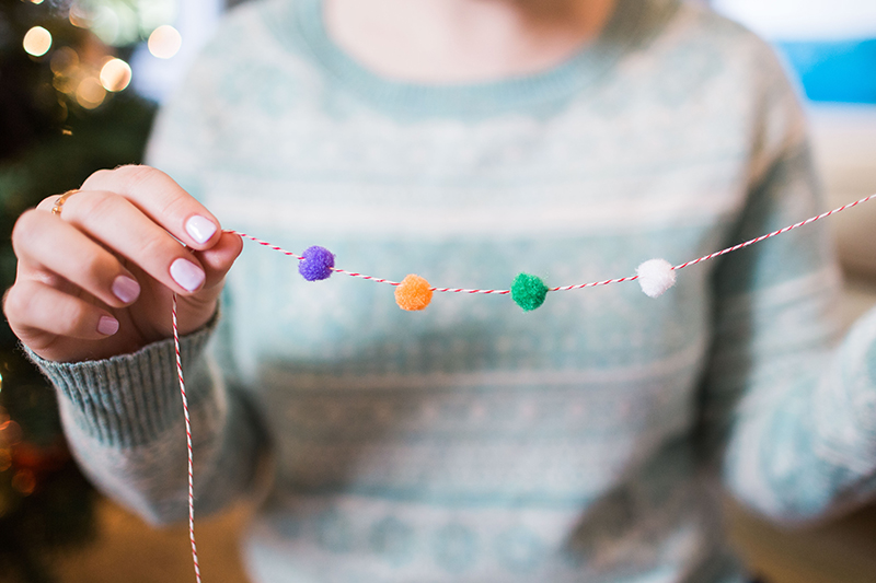 DIY Umbrella Pom Pom Garland for Christmas