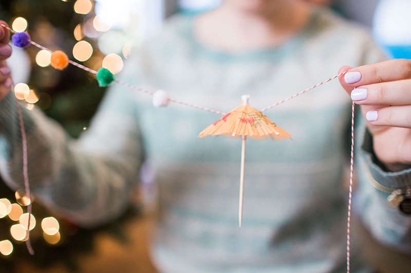 How to DIY your own umbrella pom pom garland for your Christmas tree