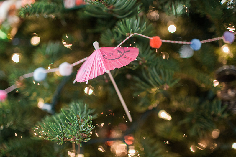 DIY Umbrella Pom Pom Holiday Garland