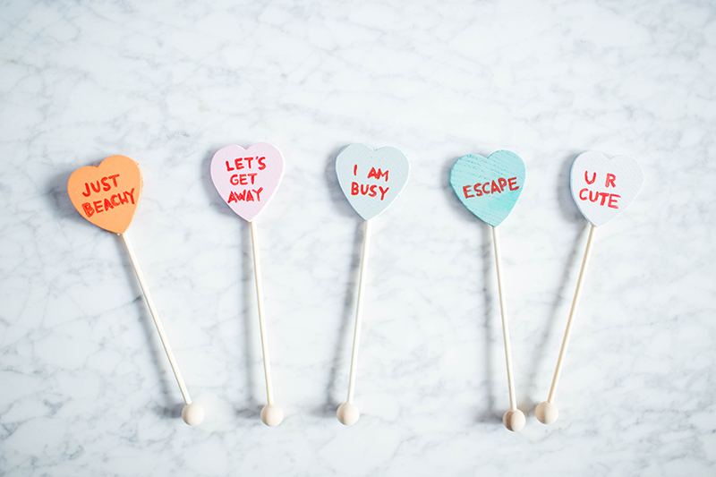 DIY Conversation Heart Drink Stirrers | Gray Malin