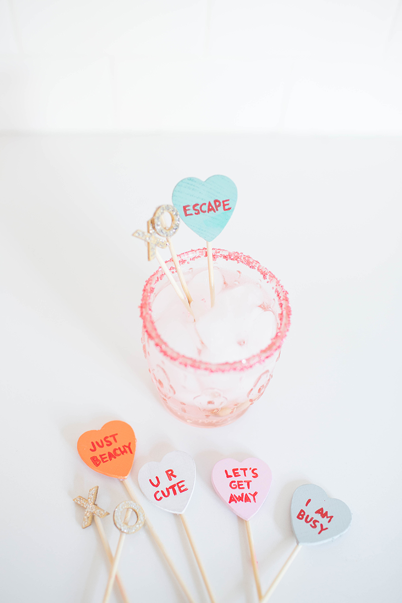 DIY Conversation Heart Drink Stirrers | Gray Malin