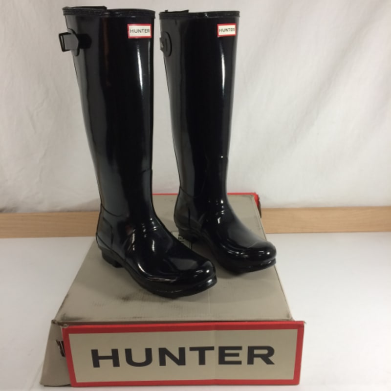  Hunter Footwear Women's Original Tall Back Adjustable Gloss  Rain Boots, Black, 5