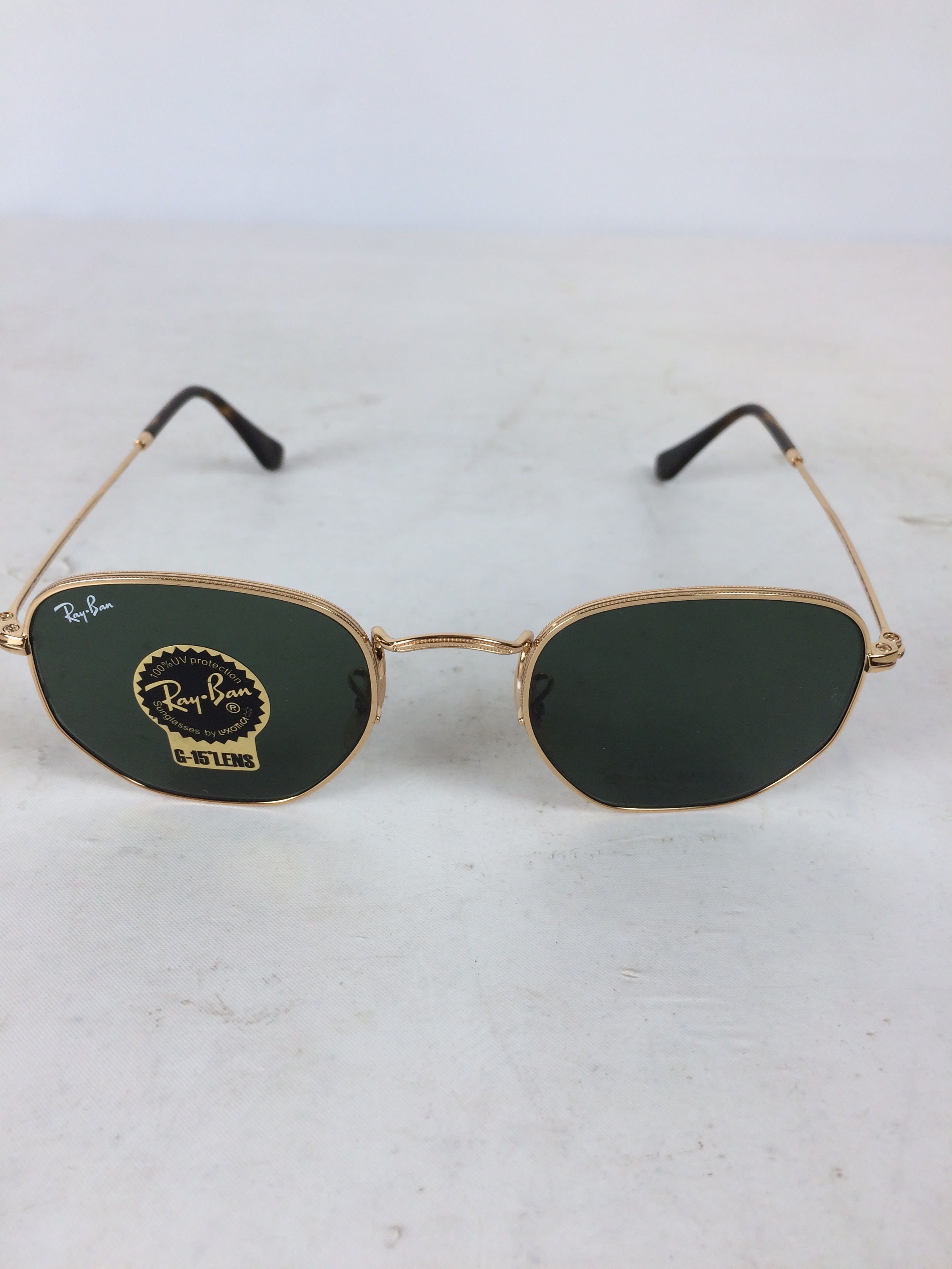 Ray-Ban Hexagonal Sunglasses, Gold Frame, G-15 Green Lens, 48mm ...