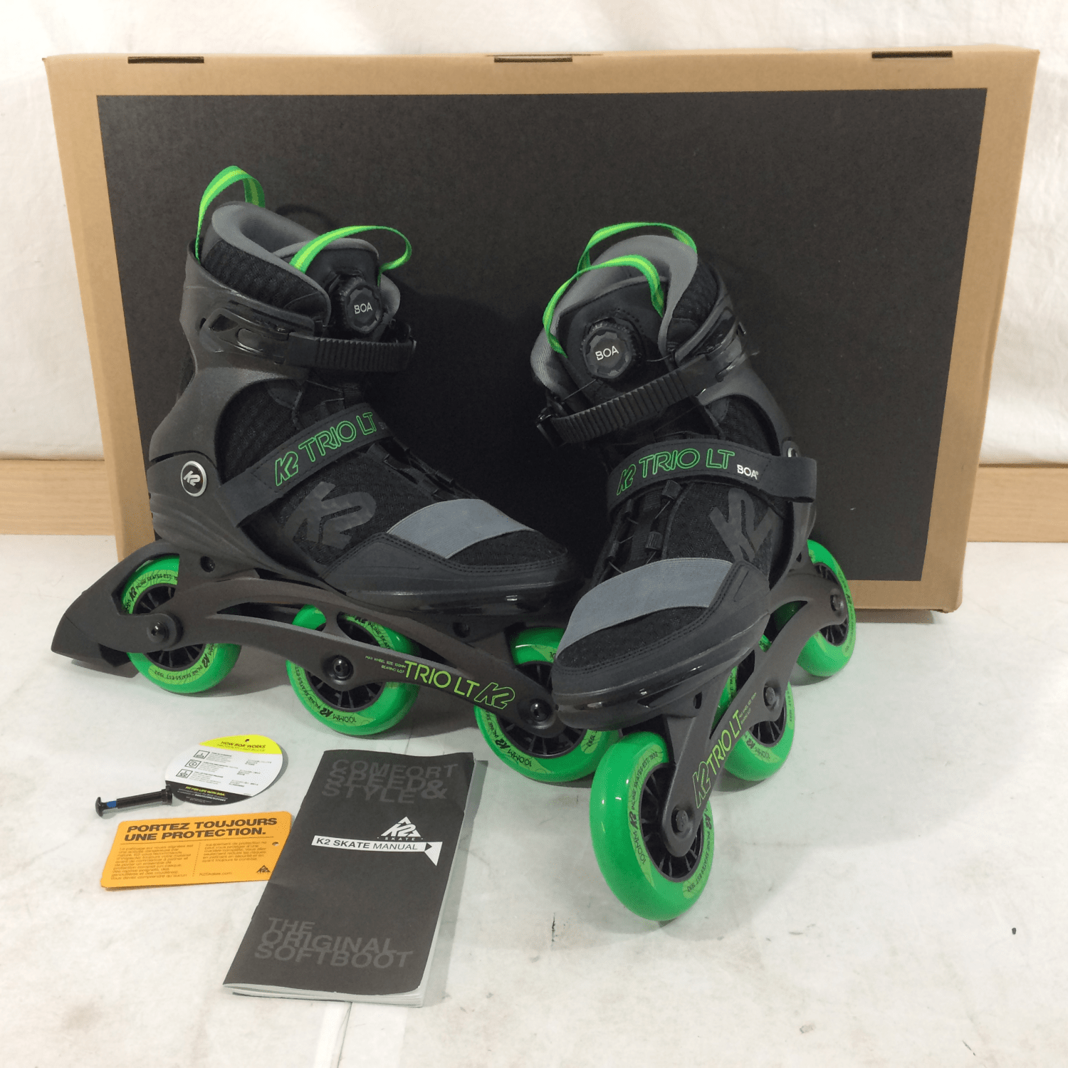 Excellent K2 Skate Trio LT 100 BOA Men's Inline Skates, Black/Green, M10