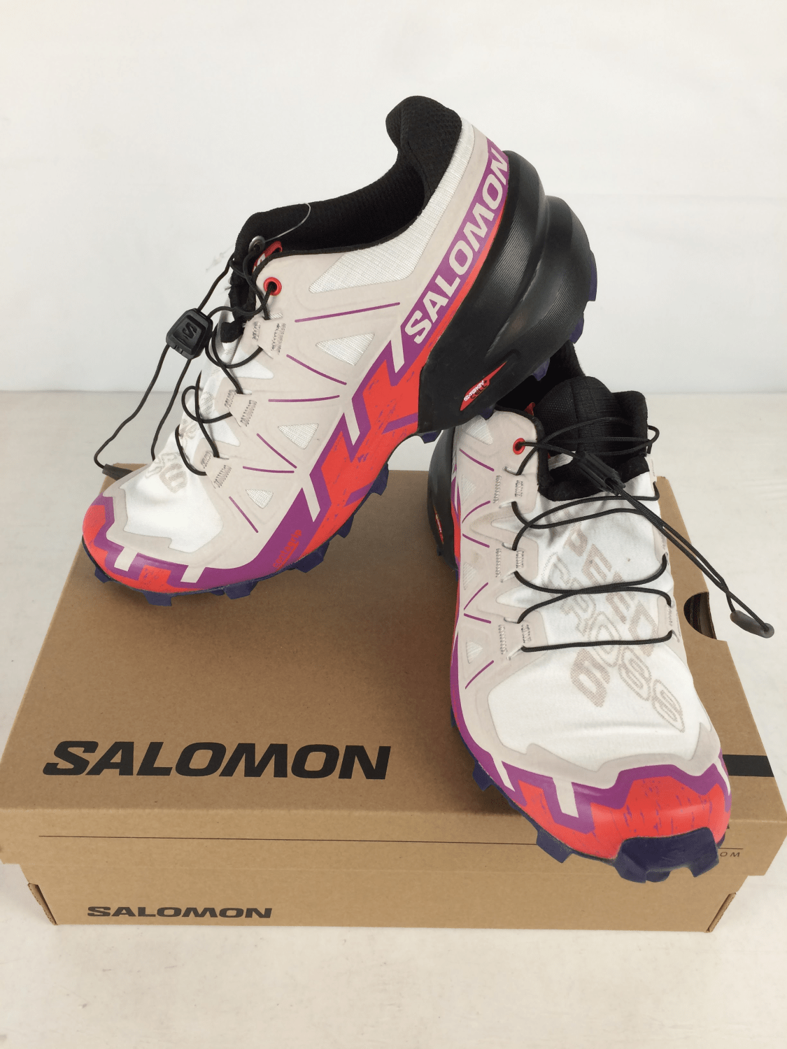 Excellent Salomon Speedcross 6 Women's Trail Running Shoes, White/Sparkling  Grape/Fiery Red, W7