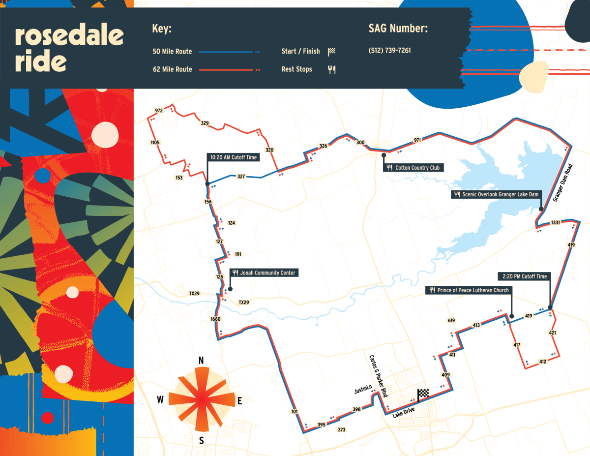 Map of the 2026 Rosedale Ride long routes