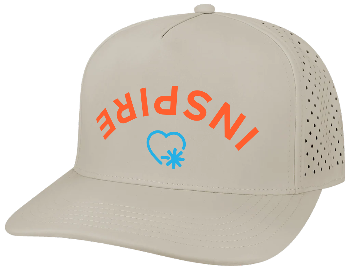 Move to Inspire stone-colored performance cap with INSPIRE graphic