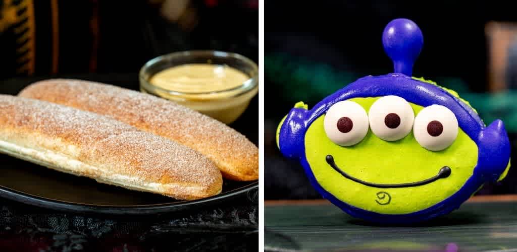 Left side shows two grilled fish fillets with lemon sauce; right side features a colorful clay teapot with a smiling face and three eyes.