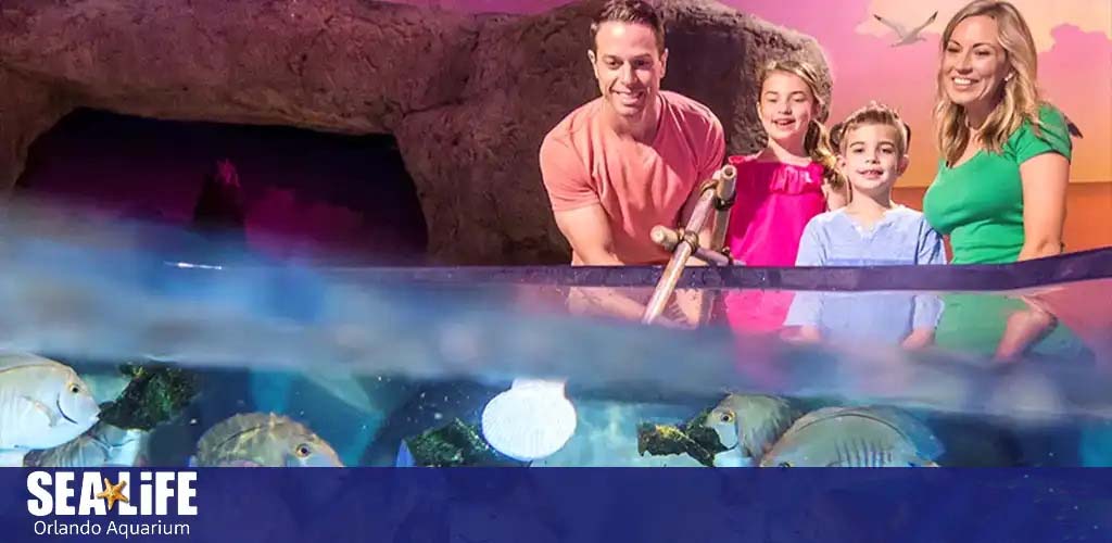 Family enjoys viewing fish at SEA LIFE Orlando Aquarium.