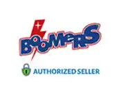 This image features the logo of a recreational attraction named "Boomers" in playful, multicolored characters highlighted with a dynamic red lightning bolt design, symbolizing energy and excitement. Below the main logo, a green padlock symbol is present with the words "AUTHORIZED SELLER" written next to it, indicating a secure and approved retail association. For additional savings on fun times at Boomers, remember to check GreatWorkPerks.com for the lowest prices and discount tickets.