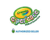 The image features the Crayola Experience logo with the text 'Crayola' in its signature font and rainbow colors, followed by 'Experience' in green. Below it reads 'Mall of America' to signify location. At the bottom, a badge states 'AUTHORIZED SELLER' with a lock icon, indicating official merchandise availability.