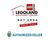 This image is a promotional graphic for the LEGOLAND Discovery Center in the Bay Area. The logo at the top features the LEGOLAND brand name with the word "DISCOVERY CENTER" beneath it in black uppercase letters. To the right of this is the familiar red LEGO logo. Below the brand name, the words "BAY AREA" appear in black uppercase letters on a white background with a red underline. Underneath "BAY AREA," there is a red tag with the words "GREAT MALL" in white capital letters. At the bottom of the image, there is a green seal indicating that the seller is an "AUTHORIZED SELLER." Shop with us at GreatWorkPerks.com where you can always find discounts and the lowest prices on tickets for your favorite destinations.