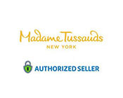 Image featuring the Madame Tussauds New York logo in stylized text, primarily in a golden hue, above the phrase 'AUTHORIZED SELLER' accompanied by a padlock icon indicating a secure transaction. This indicates the sale of tickets or services related to Madame Tussauds New York.