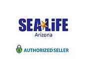 The image shows the logo for SEA LIFE Arizona with a golden star accent on the top right. Below the main logo is a green padlock icon followed by the text 'AUTHORIZED SELLER' indicating the status of the seller. The background is white.