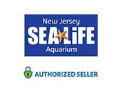 Logo of New Jersey SEA LIFE Aquarium with a starfish design next to SEA LIFE text. Below is a badge indicating an authorized seller. The logo features blue and green colors.