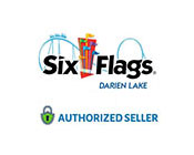 The image features the logo of Six Flags Darien Lake with a stylized blue fountain above the text and colorful flags above the fountain. Below the logo, the words AUTHORIZED SELLER are displayed prominently to indicate a certified retailer.