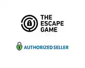 Logo of The Escape Game with a black circle and a white padlock in the center and the words 'THE ESCAPE GAME' in capital letters to the right. Below, a smaller green padlock with the text 'AUTHORIZED SELLER' indicates certified partnership.