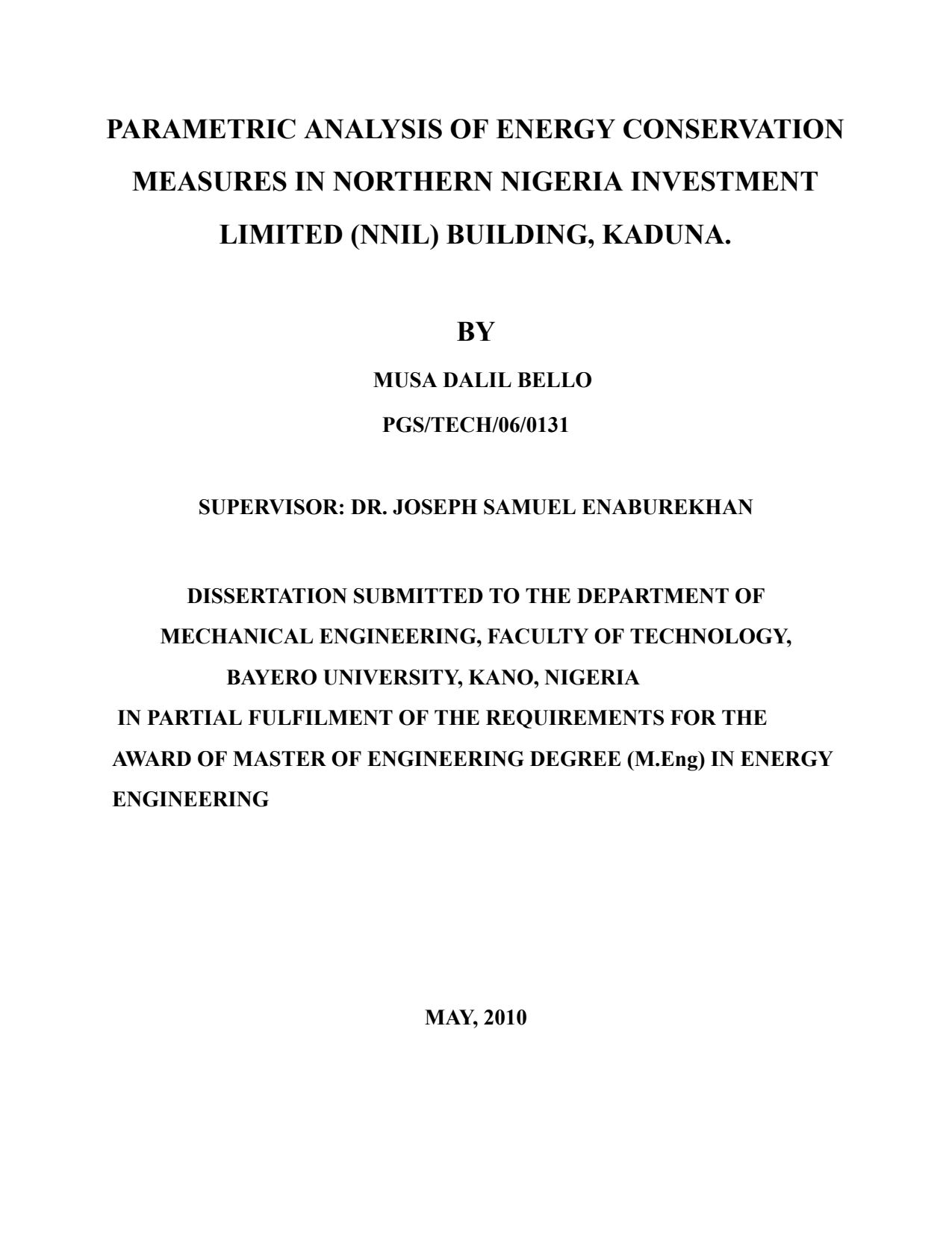 parametric analysis of energy conservation measures in northern nigeria ...