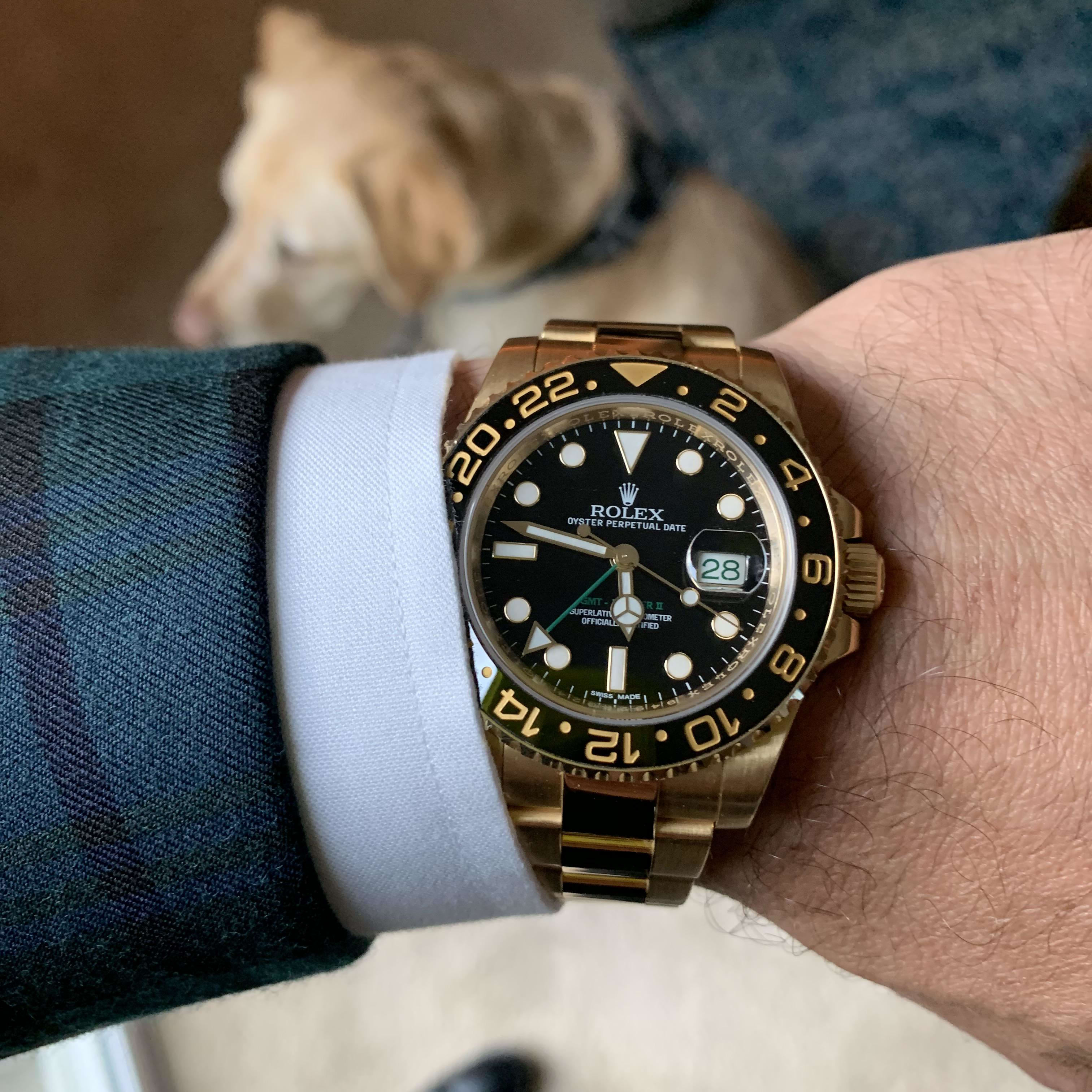 Gold Rolex Oyster Perpetual Date on wrist