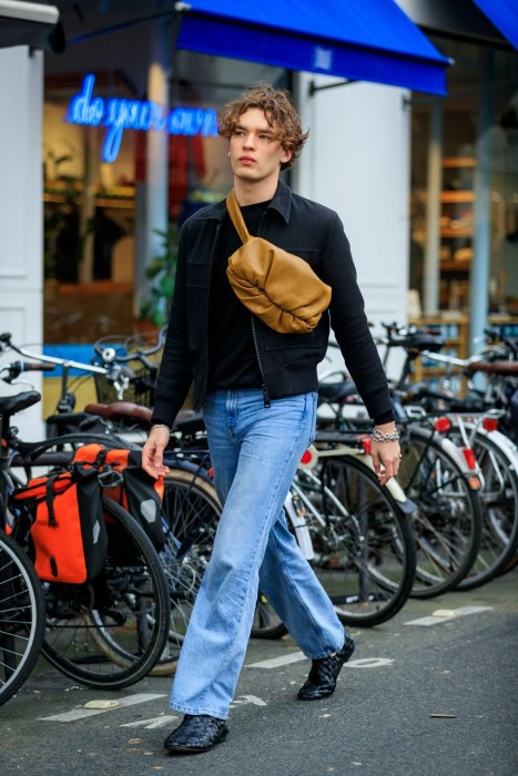 Man wearing Bottega Veneta Crossbody bag