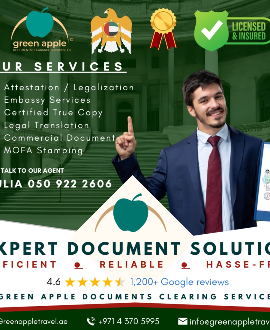 خدمات تصديق المستندات المتخصصة في دبي — Green Apple Travel & Tourism, Dubai
