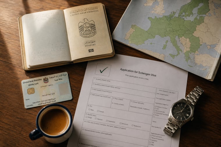 UAE passport and Emirates ID on a visa application form for UAE residents &mdash; processed by Green Apple Travel, Bur Dubai