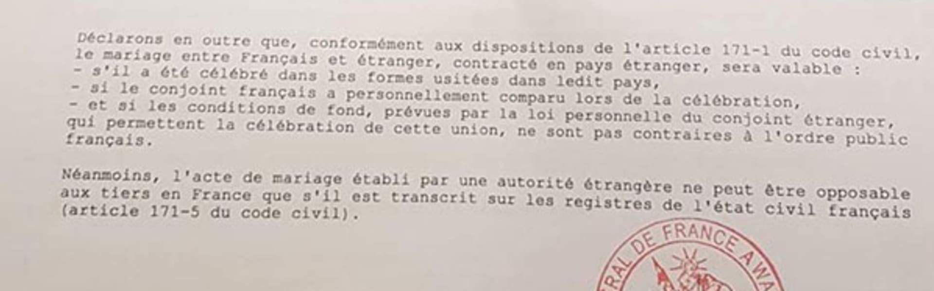 Acte de Mariage (Marriage Certificate) Apostille