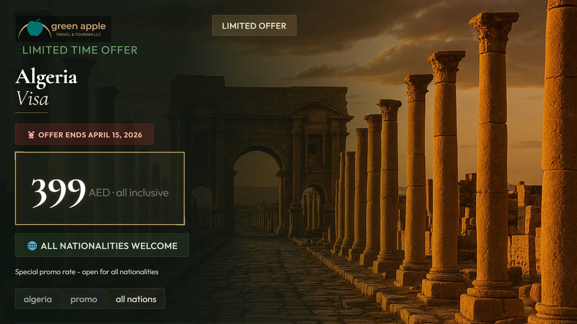 All-Nationalities Algeria Visa: 399 AED All-In