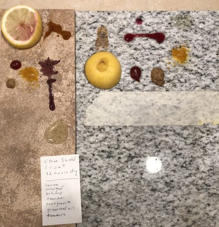 Testing the effects of food on various stone sealers applied to limestone and granite