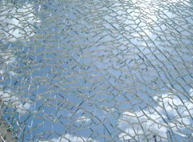 A shattered toughened glass window