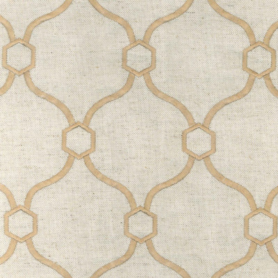 A6695 Zinc Fabric: D10, C05, EMBROIDERED, SAND, NUETRAL, NATURAL, GEOMETRIC, GOLD EMBROIDERY, GOLD LATTICE EMBROIDERY