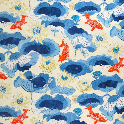 A7775 Porcelain Fabric: C41, FLORAL FABRIC, FLORAL FABRICS, DRAPERY FABRIC, PRINT FABRIC, PRINT FABRICS, DRAPERY FABRICS, ANIMAL PRINT, FISH, FISH FABRIC, ANIMAL FABRIC, CHINTZ, CHINTZ FINISH, CHINTZ FABRIC, WAVERLY