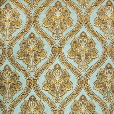 A8114 Mist Fabric: D50, C32, DAMASK, FLORAL, OGEE, MEDALLION, LATTICE, TEAL, BLUE, GOLD