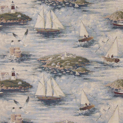 B2890 Indigo Fabric: D13, BLUE SAILING, MAINE SCENE, SAILBOAT SCENE